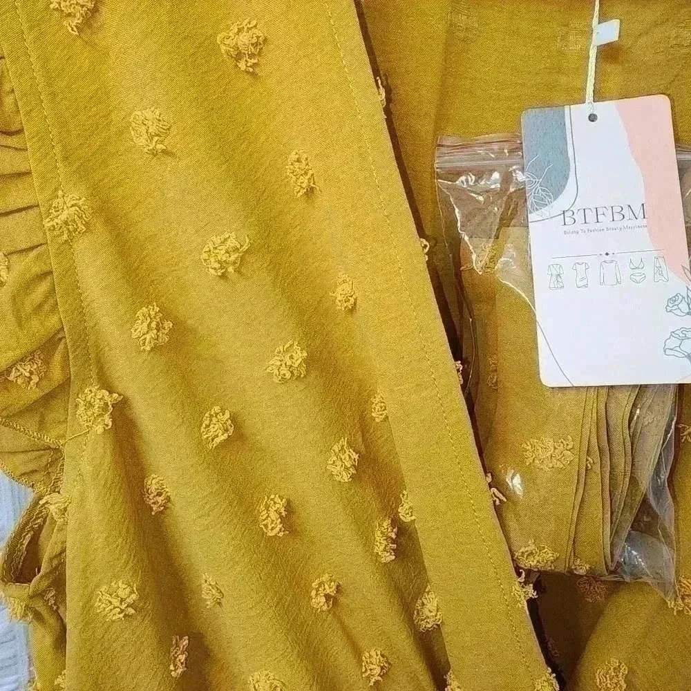 BTFBM mustard high low dress w/ cap sleeves LG NWT - Picture 4 of 5